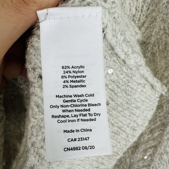 Talbots Gray Silver Metallic Sequin Embellished Long Sleeve Crew Neck Sweater M - Picture 8 of 8